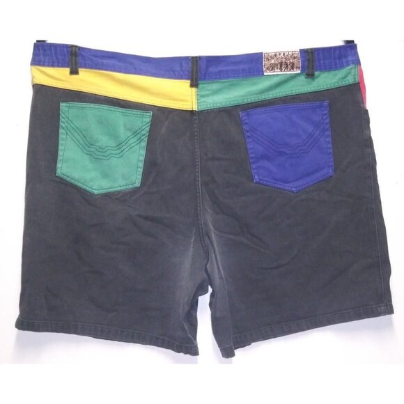 Mens VTG Zeppelin Denim Shorts Sz 54 COLORBLOCK rare MULTICOLOR BOHO FESTIVAL - Picture 2 of 11